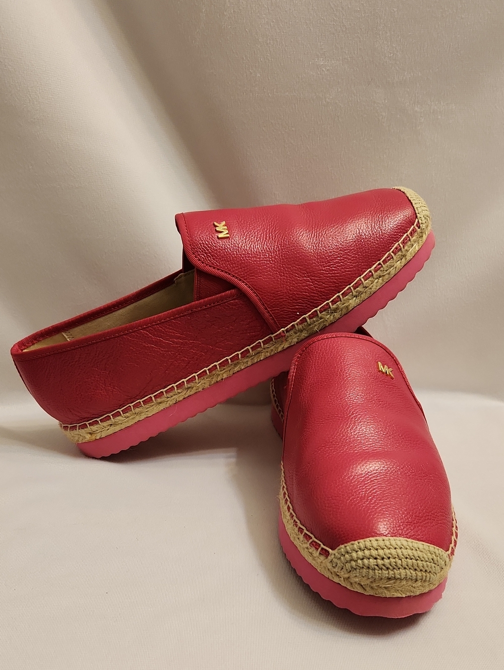 Michael Kors Raspberry Pink Gold Leather Espadrilles Slip-on Shoes (Size 9.5)